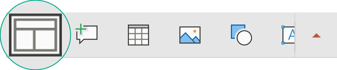 O botão Layout na barra de ferramentas flutuante permite escolher um layout de slide