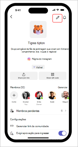 Captura de tela do botão Editar no Microsoft Teams (gratuito) em um dispositivo móvel.