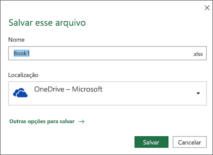 Salvar a caixa de diálogo no Microsoft Excel para Office 365