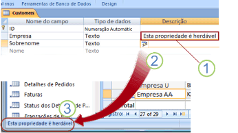 Uma configuração de propriedade Description propagada, exibida na barra de status