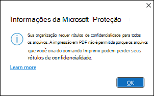 PDF de proteção de informações da Microsoft não é permitido erro