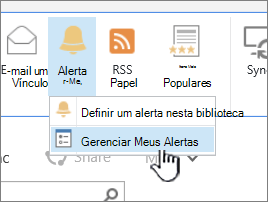 Botão Gerir alerta do SharePoint 2016 realçado