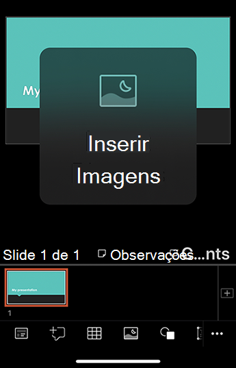 Captura de tela do botão Inserir Imagens no PowerPoint.