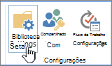 Botões Configurações da Biblioteca do SharePoint na Faixa de Opções
