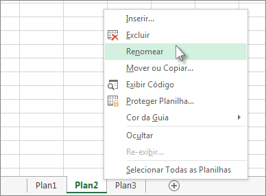 Inserir ou excluir uma planilha - Excel