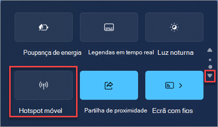 Como encontrar a ação rápida do hotspot móvel em Windows 11 configurações rápidas.