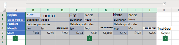 Contorno de colunas no Excel Online