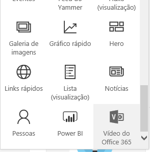 Captura de tela do botão de menu de vídeo do Office 365 no SharePoint.