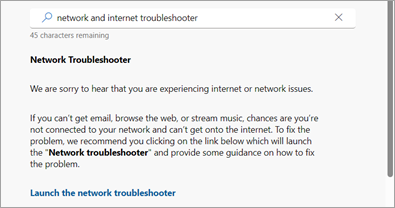 A solução de problemas de rede e internet em Obter ajuda.
