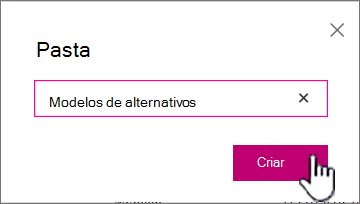 Caixa de diálogo Pasta com botão Criar realçada