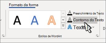 Tópico de texto estilos do WordArt selecionado