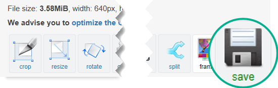 Selecione o botão Salvar para copiar o GIF revisado de volta para seu computador