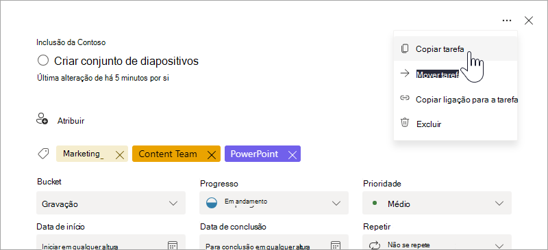 Selecionar a opção "Copiar tarefa" nos detalhes da tarefa