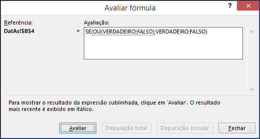 Exemplo do assistente Avaliar fórmula