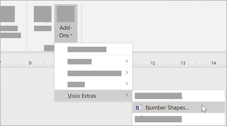 Na guia Exibição, selecione Add-Ons > Visio Extras > Formas de Número para adicionar formatação numérica.