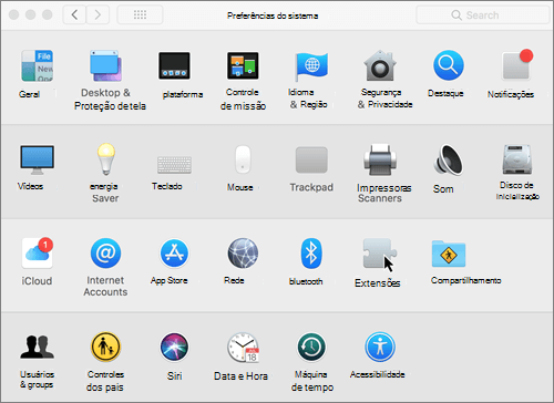 Captura de tela das preferências de sistema em um Mac