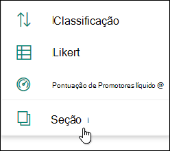 Nova opção de seção no Microsoft Forms