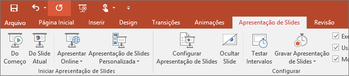 Mostra a guia Apresentação de Slides na faixa de opções do PowerPoint