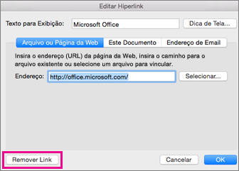 Remover hiperlink do Office para Mac
