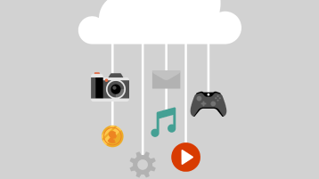 Ícone de nuvem com ícones de multimídia pendurados.