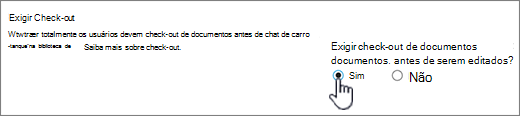 Caixa de diálogo Configurações com Sim realçada em Exigir que os documentos sejam verificados para serem editados