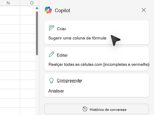 Captura de tela de como adicionar colunas de fórmula usando o Copilot no Excel.