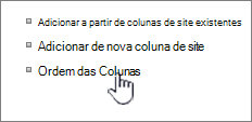 Coluna de conteúdo do site ordem selecionada