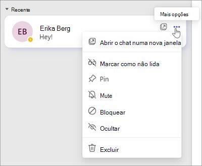 Menu opções de chat