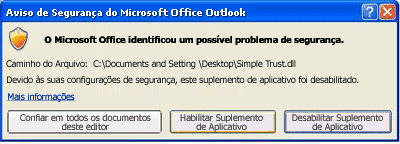Aviso de Segurança do Microsoft Office Outlook