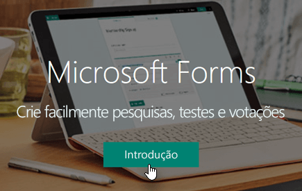 Botão Começar agora na página inicial do Microsoft Forms