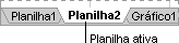 Guias de planilha com a Planilha2 selecionada