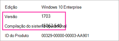 Uma captura de tela de mostrar os números de versão e compilação do Windows