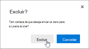 Caixa de confirmação exclusão de item com Excluir realçada