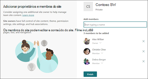 Captura de tela da página de SharePoint online adicionar membros.