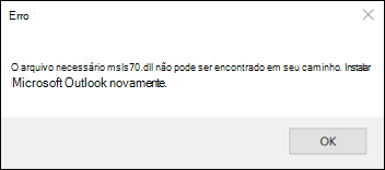 Erro de inicialização clássico do Outlook