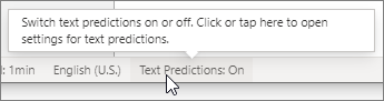 Opção Previsões de Texto na barra de status