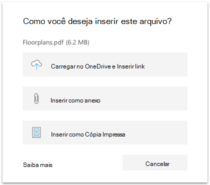 Opção Inserir arquivo no OneNote para Windows 10