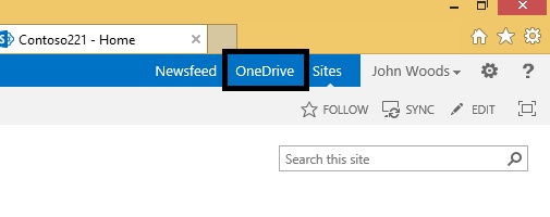 Ícone do OneDrive no site do SharePoint 2013