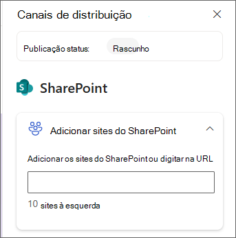 Captura de tela do painel para adicionar sites do SharePoint.
