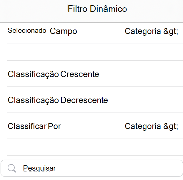 Filtro de classificação de tabela dinâmica no iPad