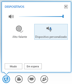 captura de tela das opções exibidas ao passar o mouse sobre o botão de áudio