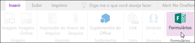 Inserir uma opção seção Formulários no OneNote Online