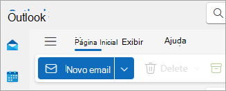 Captura de tela da nova faixa de opções do Outlook