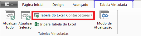 Faixa de opções vinculada indicando a tabela do Excel