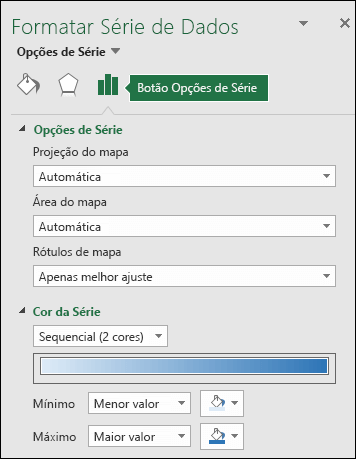 Opções de série do painel de tarefas Formatar Objeto do gráfico de mapas do Excel