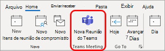 Nova reunião do Teams no Outlook