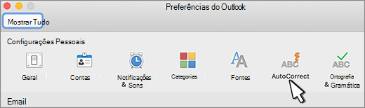 Outlook para Mac botão de correção automática