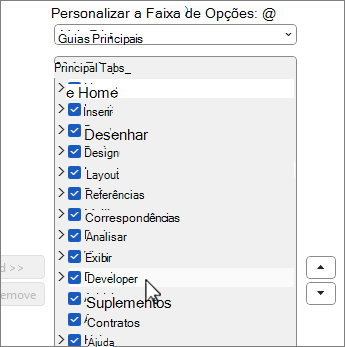 Personalizar a caixa de diálogo faixa de opções com o desenvolvedor selecionado
