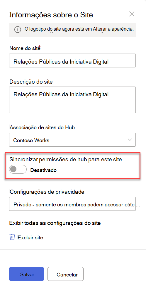 capturas de tela do alternância de sincronização de sites associados