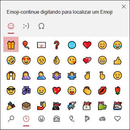 Use o seletor de emoji Windows 10 para inserir um emoji.